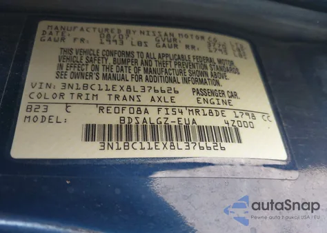 2008 Nissan Versa 1.8Sl from USA, damaged, VIN 3N1BC11EX8L376626